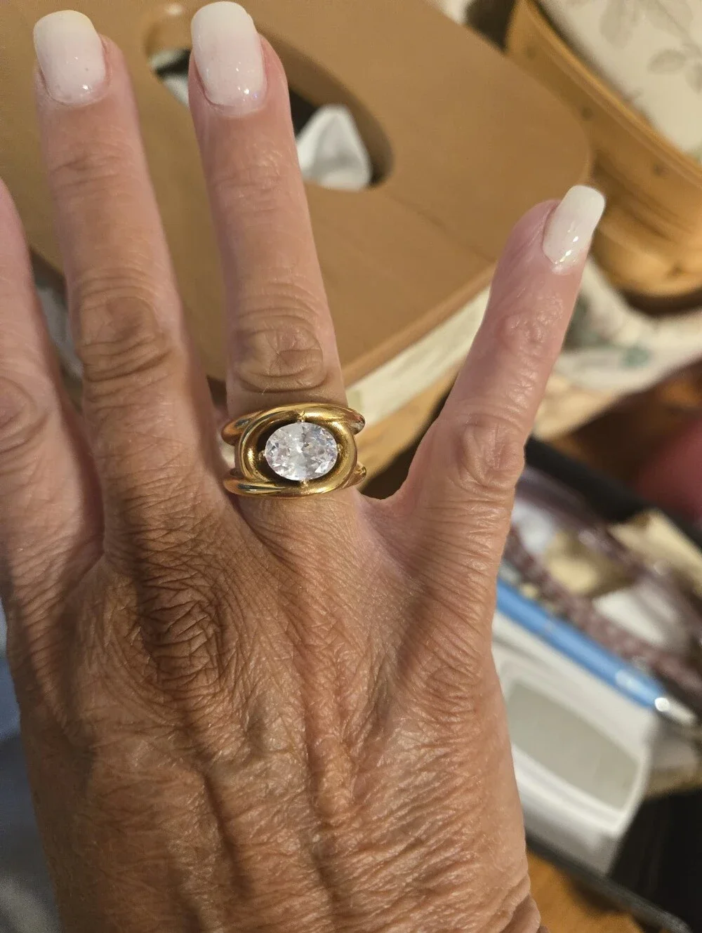 ChansuttPearls The Dylan Ring  Gold-Tone Women’s Ring with Clear Round Gemstone
